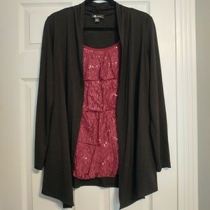 Burgundy Top w/Lace + Attached Black Cartigan